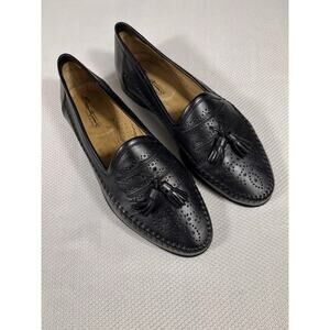 Santoni Tassel Loafers Mens US 8D Black Leather Moc Toe Slip On Dress Shoes
